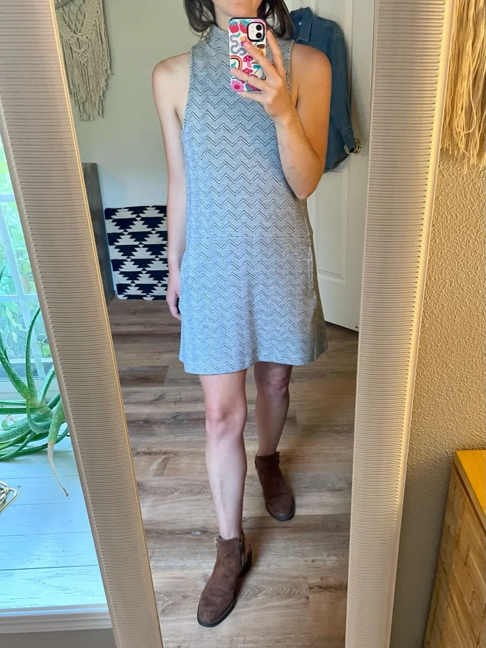 Free People Herringbone Mini Dress with Mock Turtleneck
